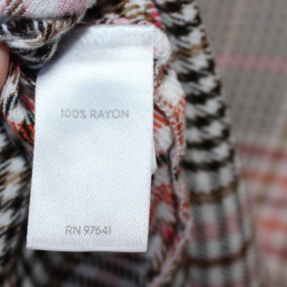 J. Jill Ruffled Plaid Button Front‎  Pink/Orange/Black Super Soft Size Medium - Picture 7 of 8